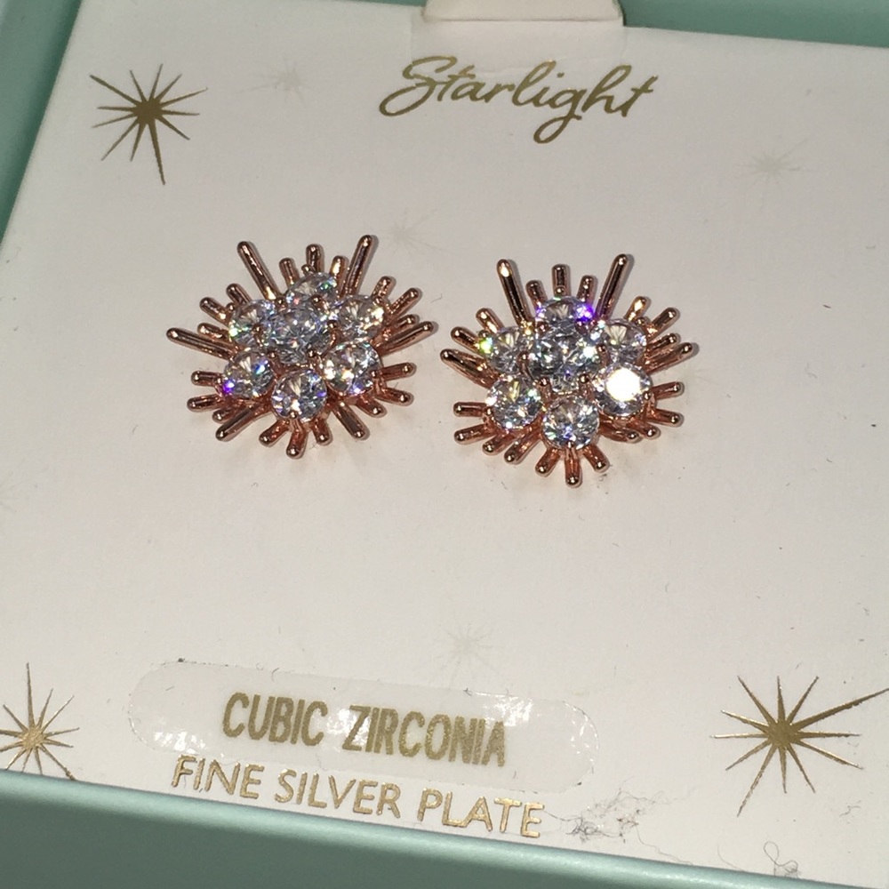 14k rose gold earrings diamond silver studs - Picture 5 of 7